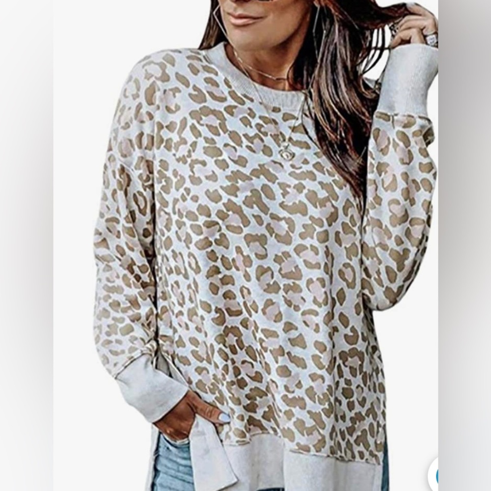 Angashion leopard print oversized long sleeve sweatshirt
